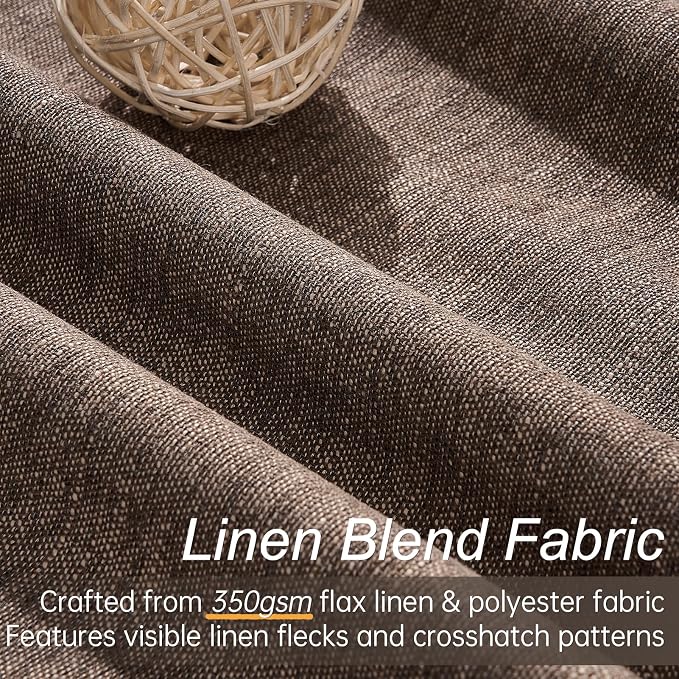 102 Inch Length Linen Blackout Bedroom Curtains Dark Brown Back Tab Pleat - Image 2