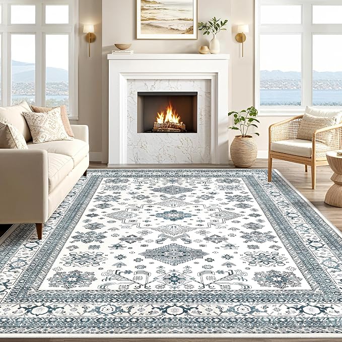 cotiled 9x12 Area Rug for Living Room, Traditional, Powder Blue | Soft - Image 5