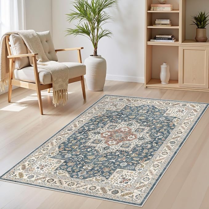cotiled 3x5 Area Rug for Living Room, Traditional, Vintage Blue | Washable Soft by COTILED