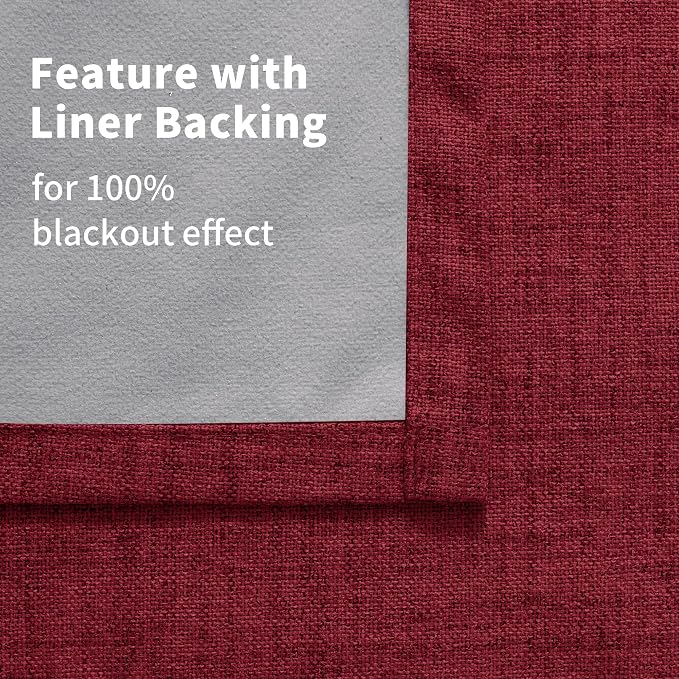 YoungsTex Burgundy Linen Blackout Curtains 80 Inches Long - Image 9
