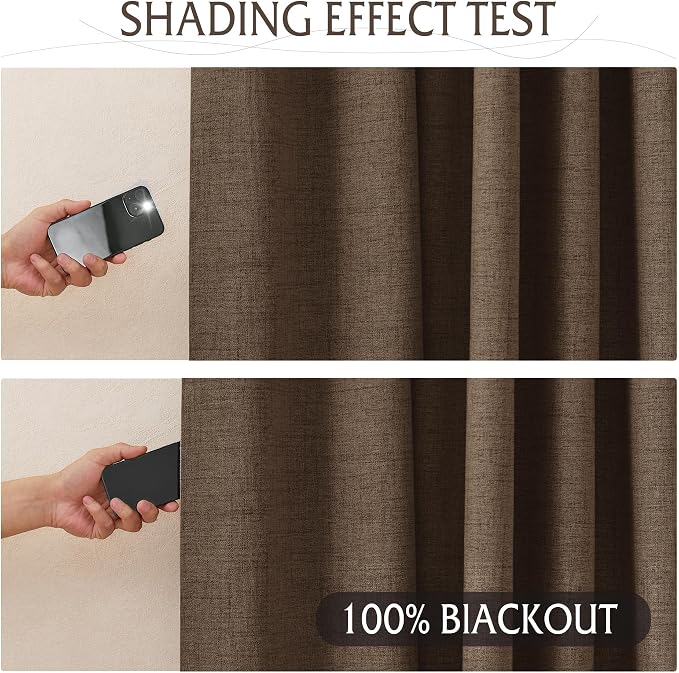 RYB HOME Brown 100% Blackout Curtains 63 Inch Long - Image 2