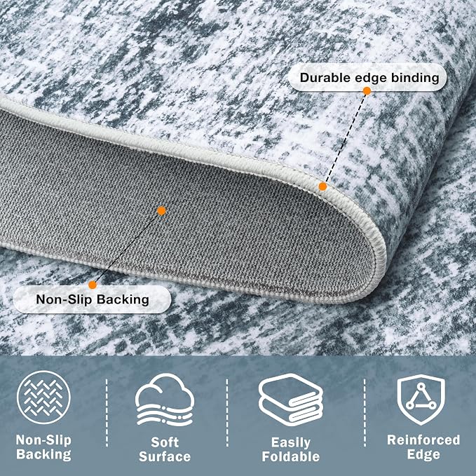 6x9 Area Rug for Living Room Bedroom: Non-Slip Modern Light Slate Blue | - Image 5
