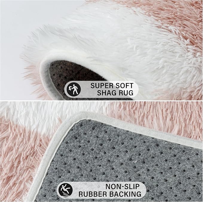 Pink Area Rug 3x5 for Kids Room Soft Fluffy Checkered Shag Carpet | Machine - Image 4