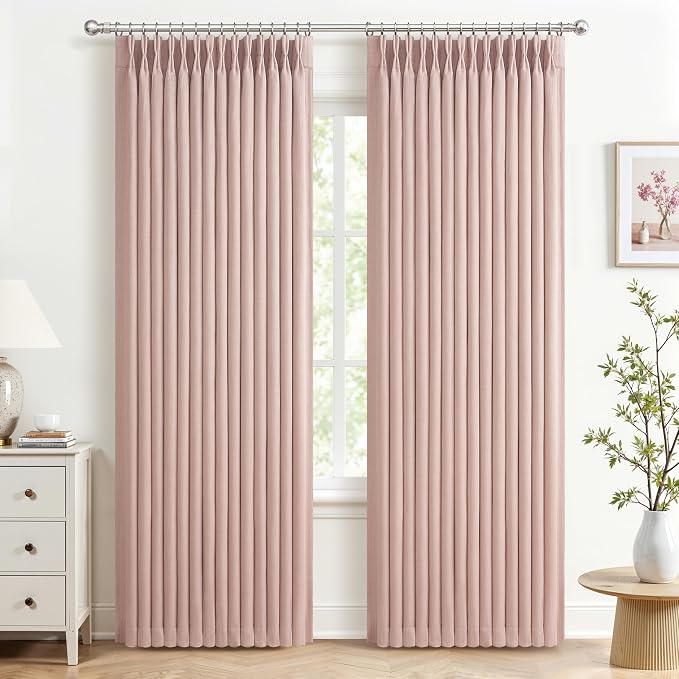 Blush Pink Double Layer Linen Pinch Pleated Curtains 90 Inches Long by PleatedDrapes