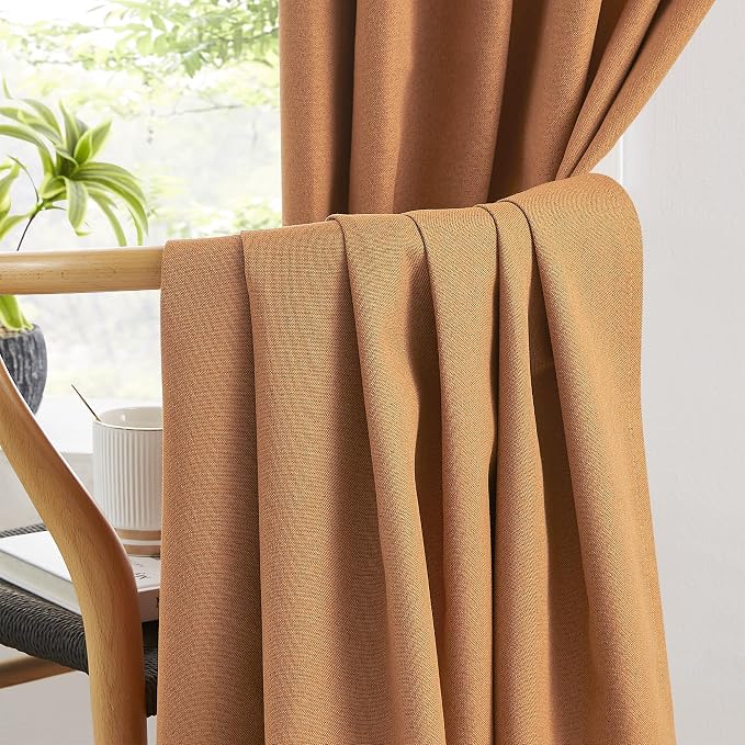 Extra Long Burnt Orange Blackout Linen Curtains 2 Panels Set 120 Inch Length - Image 5
