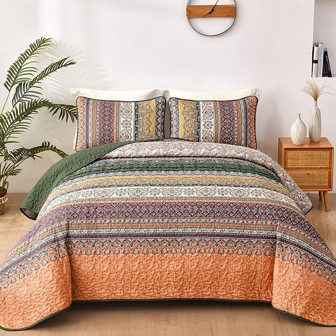 WONGS BEDDING Boho Queen Quilt Set, Fall Lightweight Bed Decor Bedspread by WONGSBEDDING