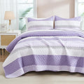 Queen Quilt Set Lavender, 3 Pieces Striped Bedspread | Ultra Soft Summer by Andency
