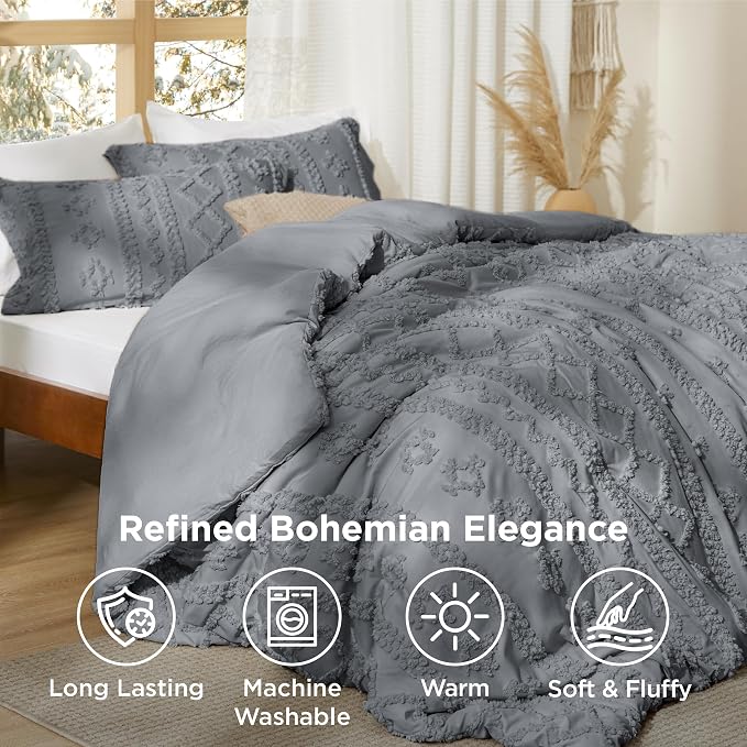 Bedsure Tufted Boho Comforter Set King Size - Image 4