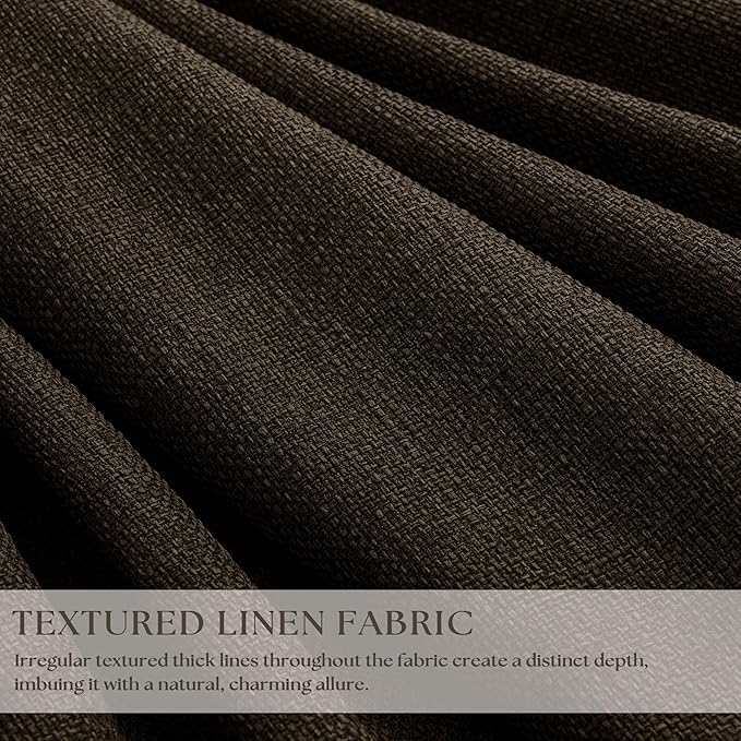 Dark Brown Pleated Double Layer Thick Linen Curtains 90 Inches Long | - Image 5