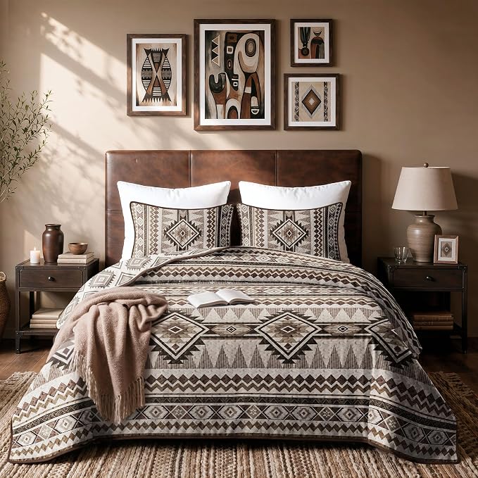 akkialla Reversible Brown Boho Twin Quilt Set, 2-Piece Bohemian Aztec by akkialla