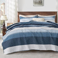 Queen Quilt Set Navy Blue, 3 Pieces Striped Bedspread | Ultra Soft Summer by Andency