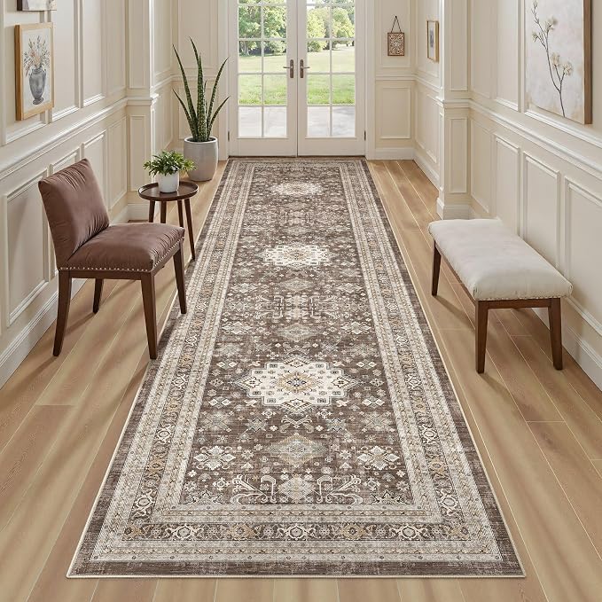 cotiled 3x8 Hallway Runner Rug for Entryway, Non-Slip Vintage, Dark Brown | - Image 4
