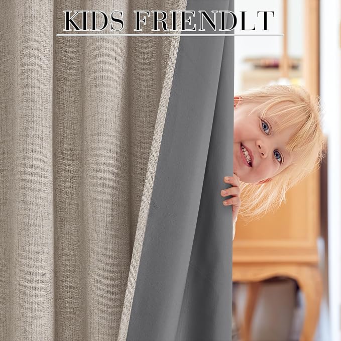RYB HOME Natural Beige 100% Blackout Short Curtains 45 Inch Long | Thermal - Image 5