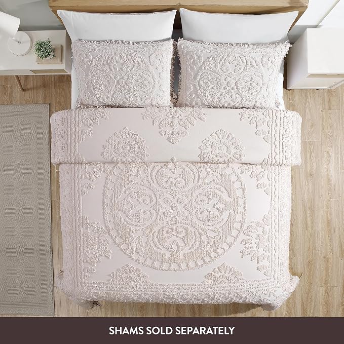 Beatrice Home Fashions Medallion Full Cotton Chenille Bedspread, Blush | - Image 2