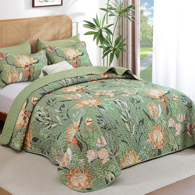 Dintszyayue Quilt Queen Size Green, Soft Microfiber Lightweight Farmhouse Bed - Image 2