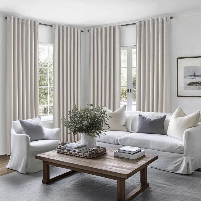 Pleat Linen Blend Room Darkening Curtains 84 Inch Length 2 Panels Set - Image 6