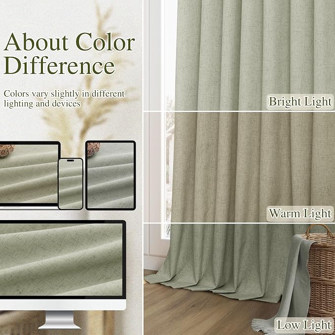 Sage Green 100% Blackout Linen Curtains 72 Inch Length 2 Panels Set - Image 7