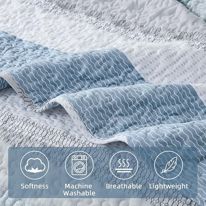 California King Quilt Set Misty Blue, 3 Pieces Bedspreads | Ultra Soft - Image 4