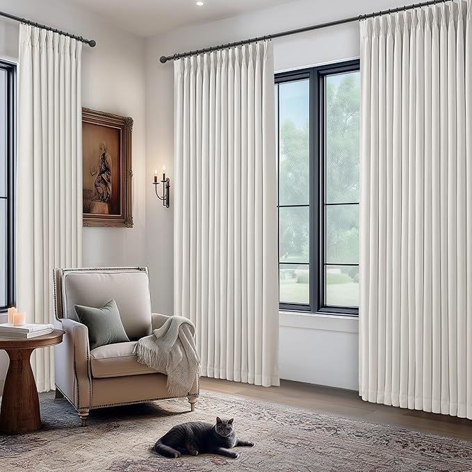 Beige White 60 Inch Wide Blackout Curtains 96 Inches Long - Image 7