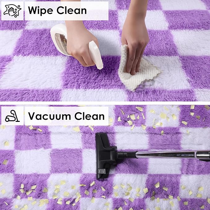 KICMOR Purple Rugs for Living Room Bedroom, Fluffy Soft Checkered 5x8 Area Rug - Image 4