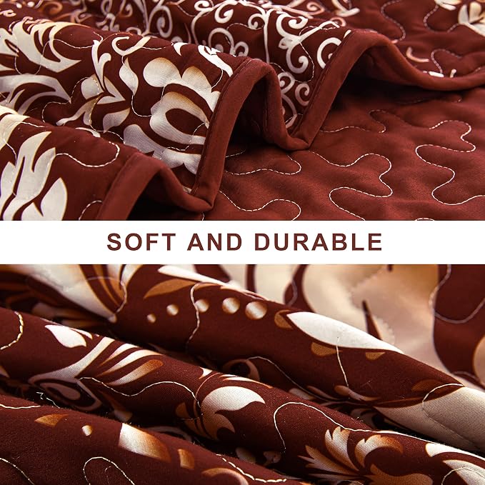DJY Damask Quilt King Size, Boho Lightweight Bedding Set 3 Pcs, Burgundy | - Image 5