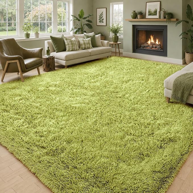 5x8 Grass Green Shag Area Rug for Living Room, Fluffy Plush Carpet | Non-Slip - Image 7