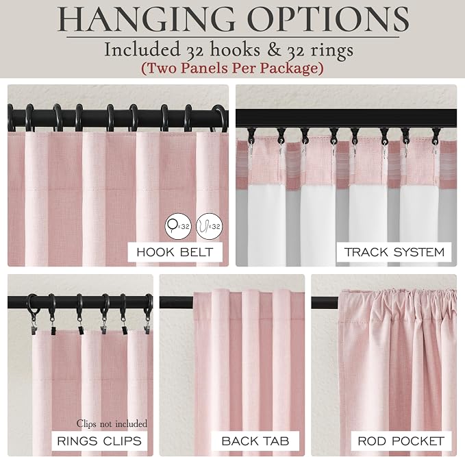 Baby Pink 54 Inch Curtains for Girls Bedroom Room 2 Panel Sets, Cute Total - Image 3
