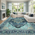 RELEANY Washable Area Rug, Large 9'x12', Teal | Non-Slip, Water Repellent by RELEANY