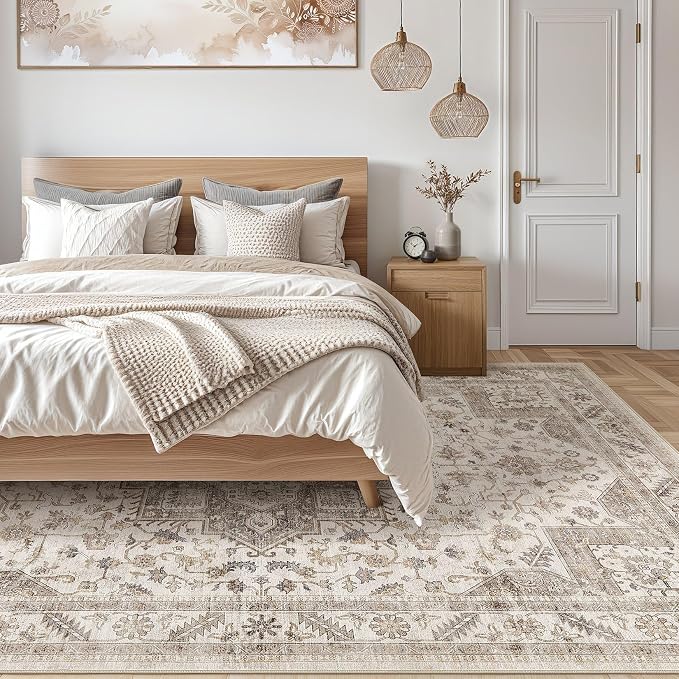 cotiled 7x9 Area Rug for Living Room, Traditional, Light Brown | Soft - Image 7