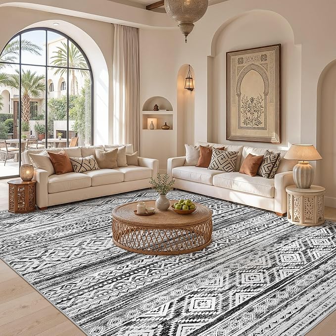 cotiled 10x13 Area Rugs Washable Boho Living Room Rug White/Black | Solve - Image 4