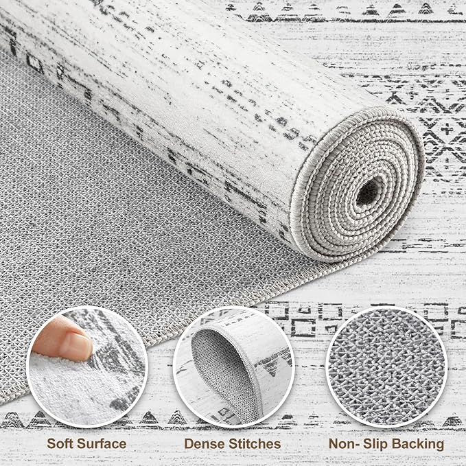 Nakagishi Boho 10x14 Area Rug Living Room Rugs Machine Washable Gray | Soft - Image 3