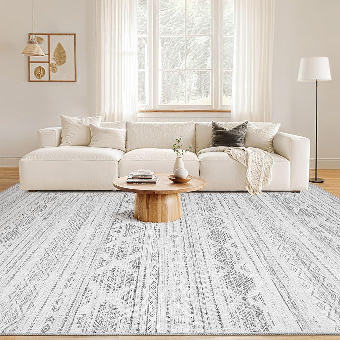 Nakagishi Boho 5x7 Area Rug Living Room Rugs Machine Washable Dark Gray | Soft - Image 5