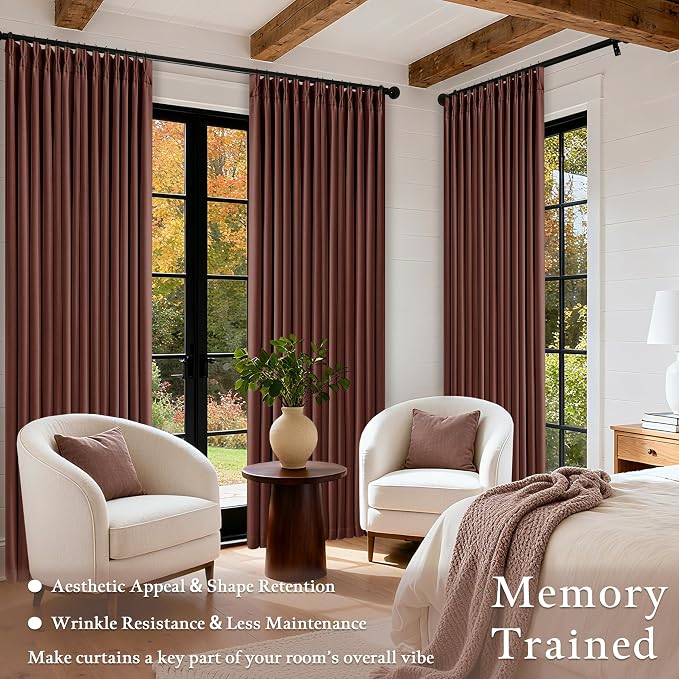 Chestnut Brown Pinch Pleated Blackout Linen 84 Inch Curtains - Image 4