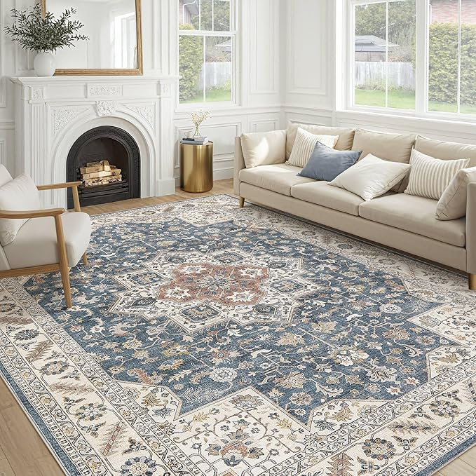 cotiled 6x9 Area Rug for Living Room, Traditional, Vintage Blue | Soft by COTILED
