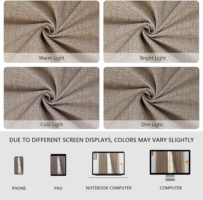 100% Blackout Curtains 96 inch Length 2 Panels Faux Linen Long Drapes - Image 8