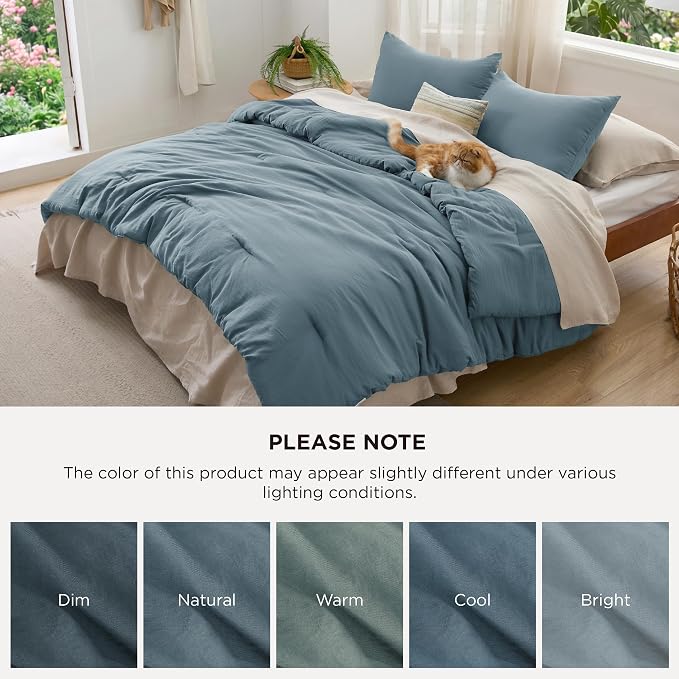 Bedsure Oversized King Comforter Set, Slate Blue Soft Prewashed Bedding - Image 7