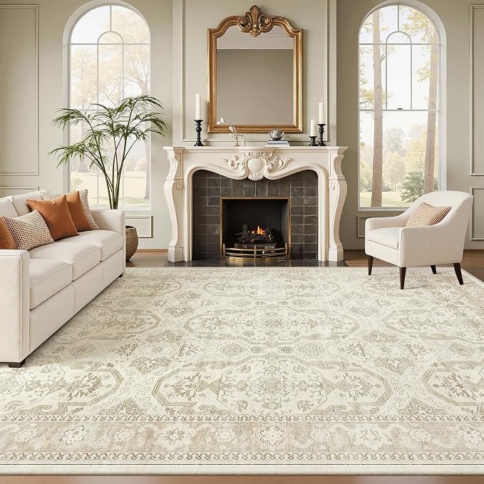 Soalmost 8x10 Area Rugs Large Washable Living Room Rug Non-Slip Beige/Brown | - Image 2
