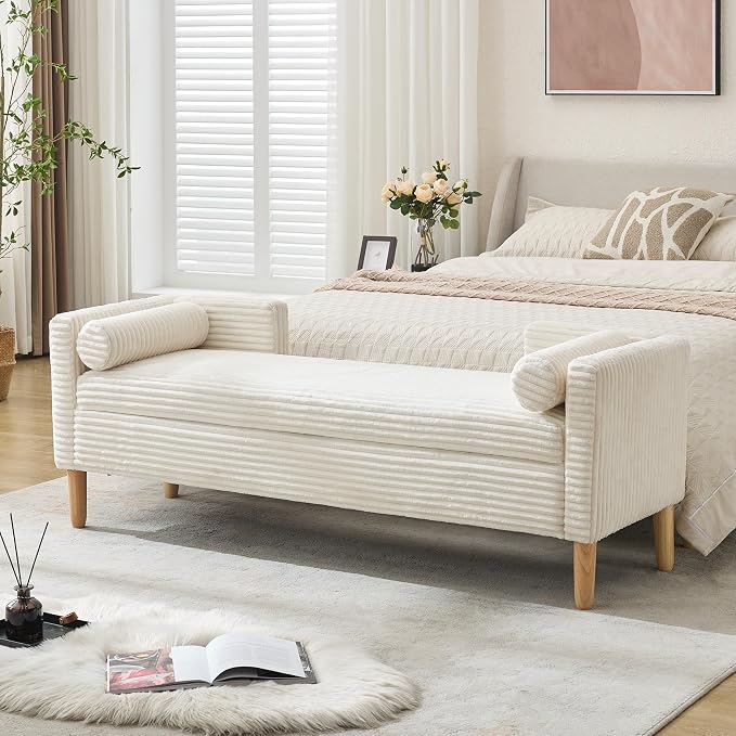 Aoiy & Wifon 65.35" W End of Bed Bench King Size, Upholstered Large Storage by AoiyWifon
