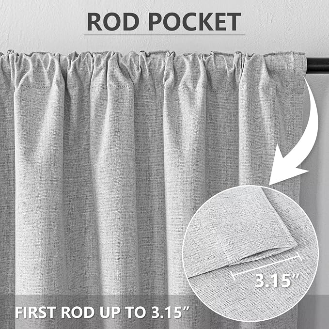 100% Blackout Curtains 84 inch Length 2 Panels Faux Linen Long Drapes - Image 3