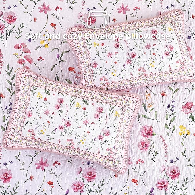 WONGS BEDDING Floral Quilt Set King, Microfiber Lightweight Farmhouse Bed Cover - Image 6