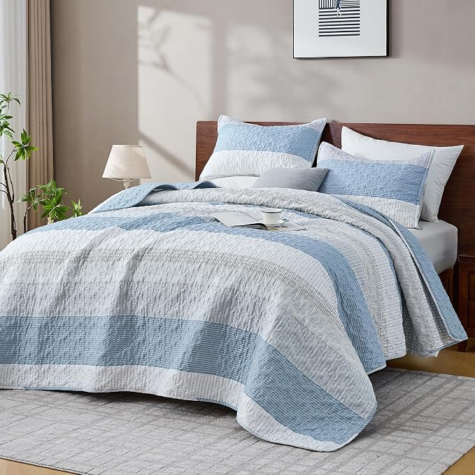 California King Quilt Set Misty Blue, 3 Pieces Bedspreads | Ultra Soft - Image 6