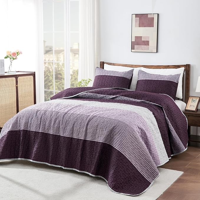 King Size Quilt Set Purple Grey - Image 6