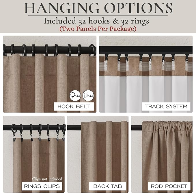 RustBrown Black Out 96 Inch Long Boho Curtains 2 Panel Set, Farmhouse Curtains - Image 3