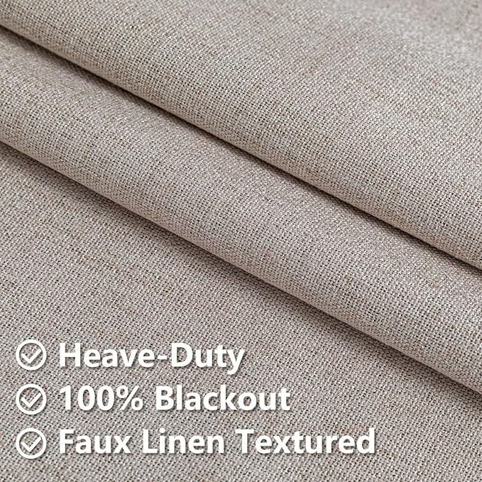 100% Blackout Curtains 84 inch Length 2 Panels Faux Linen Long Drapes - Image 4