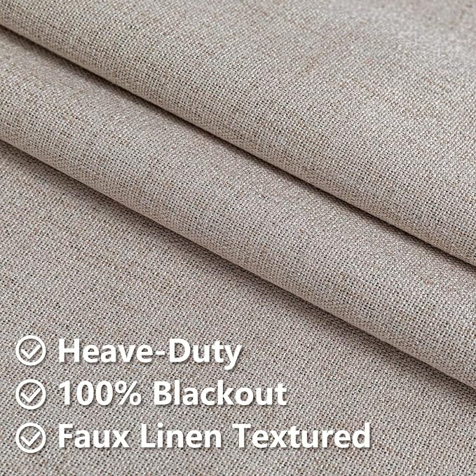 100% Blackout Curtains 90 inch Length 1 Panel Faux Linen Long Drapes - Image 4