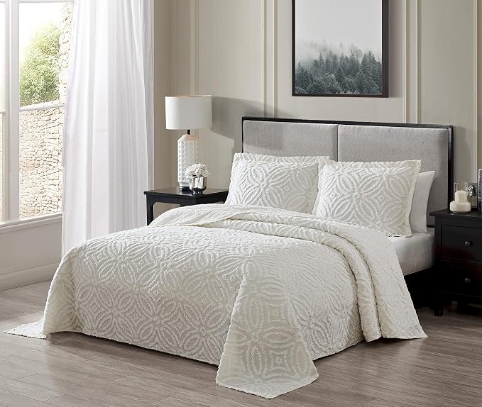 Beatrice Home Fashions Wedding Ring Standard Cotton Chenille Sham, Ivory | - Image 3