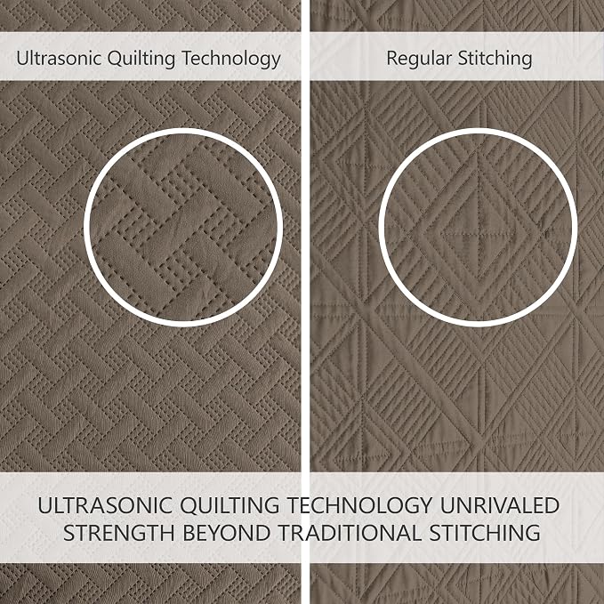 FLYMME Quilts King Size, Lightweight Mocha Brown Bedspreads, Basket Weave - Image 5