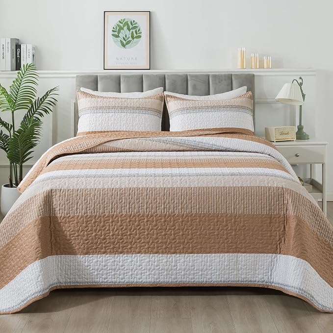 California King Quilt Set Taupe, 3 Pieces Bedspreads | Ultra Soft Lightweight - Image 9