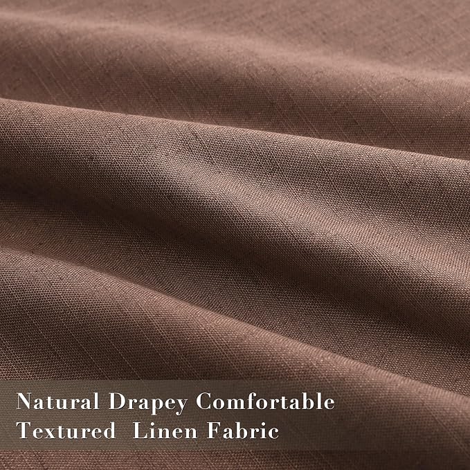 Joywell 100% Blackout Linen Curtains, 52 x 84 Inches, Caramel Brown | 2 Panels - Image 4