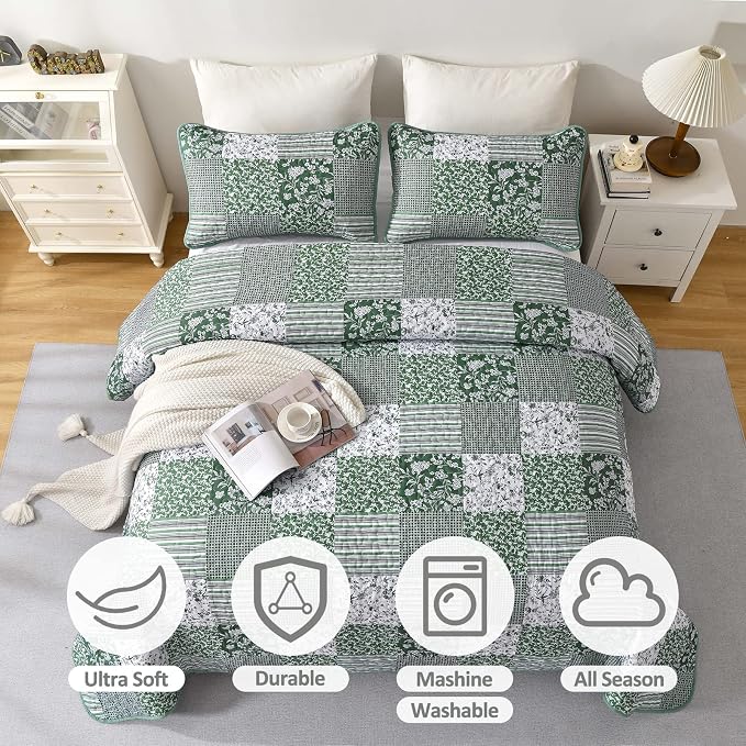 Mybedsoul Boho Quilts Queen Size, Patchwork Reversible Bedding Set, 3 Pieces - Image 3